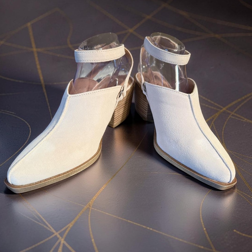 Lucky Brand NWT Beautiful White Leather Ankle-Strap Block Heel Mules (SH299)